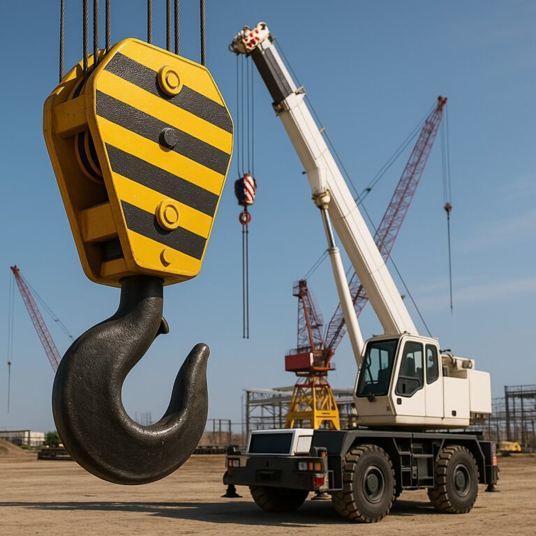 A high-resolution image of a crane lifting a heavy load at an industrial site, showcasing precise lift planning and engineering.
